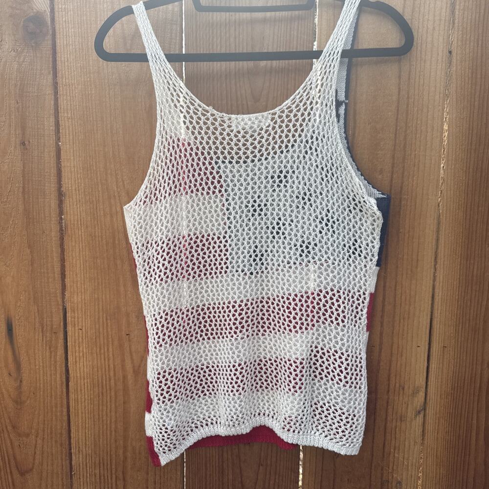 Cloud chaser American Flag Knit Tank Top with Mesh Overlay White/Red/Blue Sz.L - Picture 8 of 12